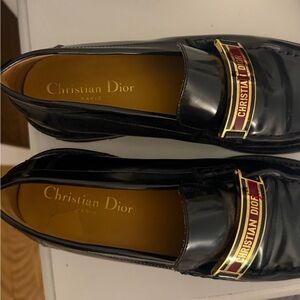 Dior Black Patent Leather Loafers with Gold-Tone Logo Plaque